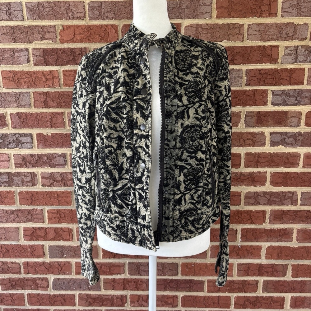 Free People‎ Black Floral Jacquard Moto Jacket 4 Fairy Goth Follow the Flock